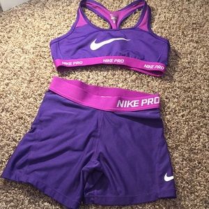 Nike pro sports bra and shorts set
